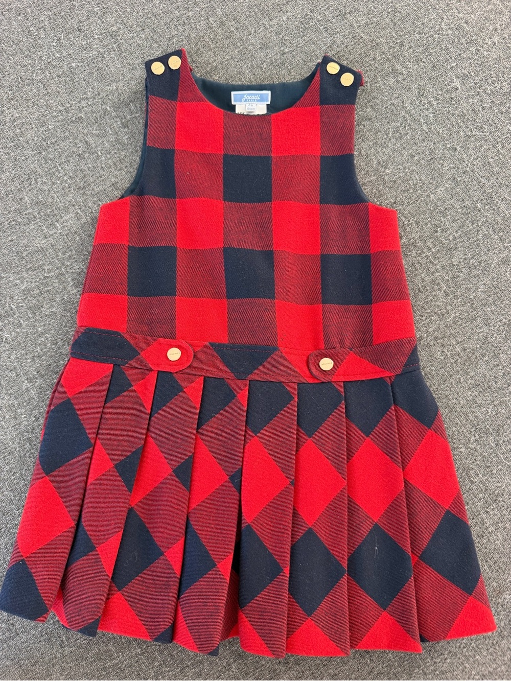 Jacadi Red & Black Buffalo Plaid Pleated Jumper Dress
